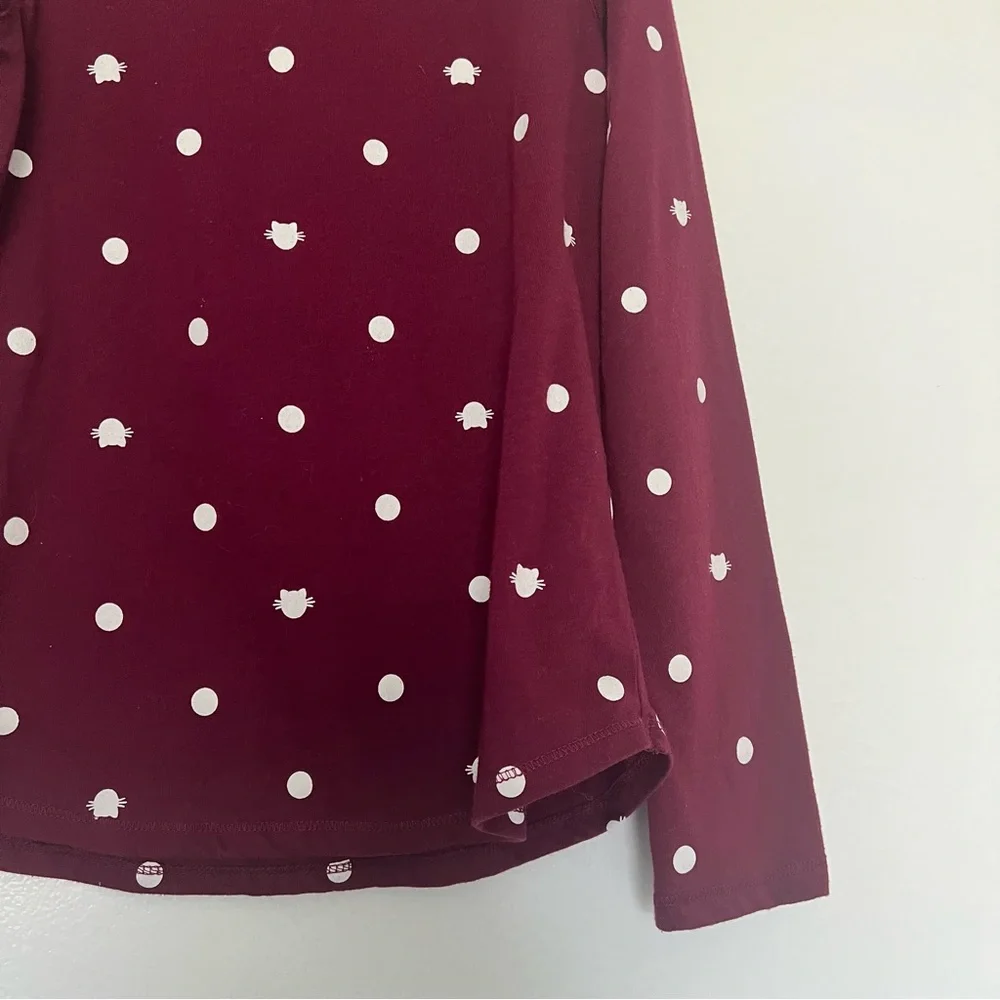 Justice Long Sleeve Tee Maroon Cat polka‎ dot Size 8